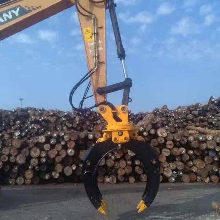 personalizado Doble cilindro 360 giratorio agarre hidráulico abrazadera de brazo telescópico cubo de agarre de madera para excavadora