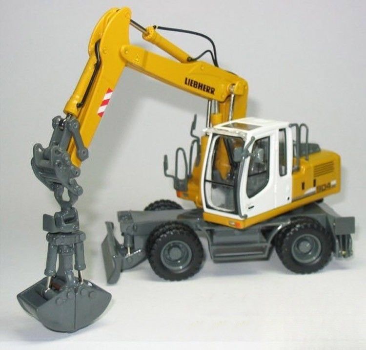 1/50 Liebherr A904C Excavadora de ruedas modelo de metal fundido a presión colectable con cubo de agarre 58004
