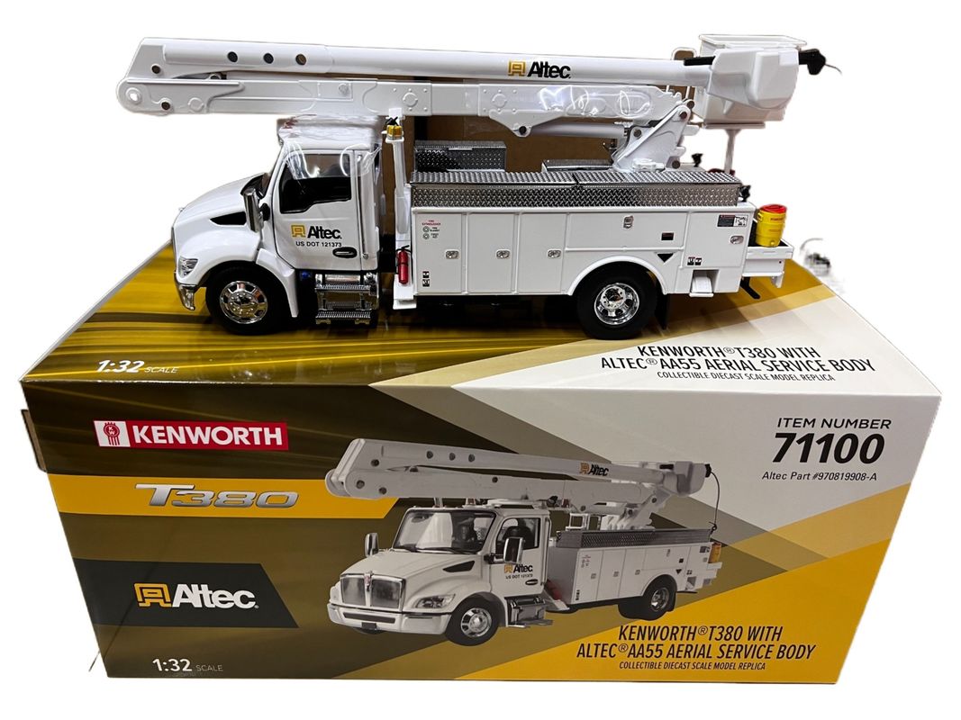 DM 1/32 Kenworth T380 Plataforma de trabajo aéreo Camión de construcción de aleación modelo 71100