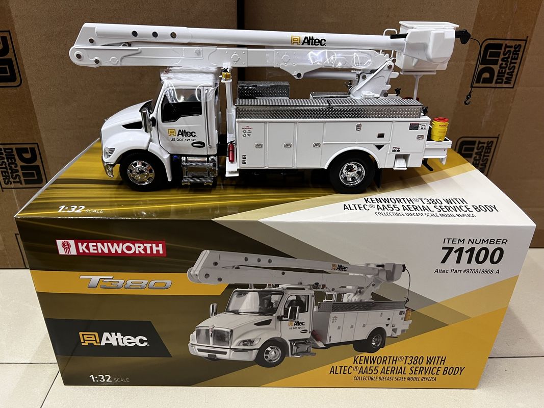 DM 1/32 Kenworth T380 Plataforma de trabajo aéreo Camión de construcción de aleación modelo 71100