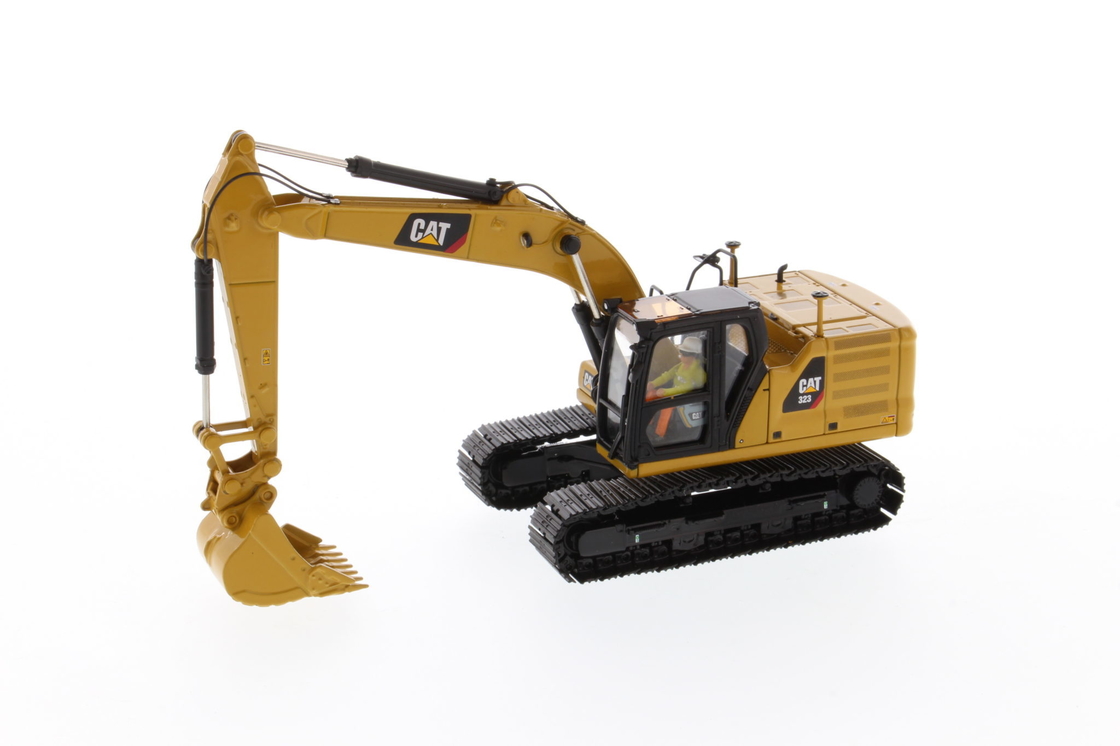 DM 1:50 CAT 323 con herramientas de trabajo Excavadora fundida a presión Vehículo de ingeniería modelo 85657
