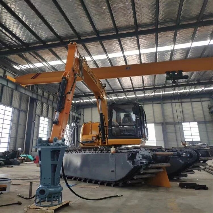 Excavadora personalizada Pontoón anfibio Subcarril Tanque flotante para tierra húmeda Equipo de trabajo de agua proveedor