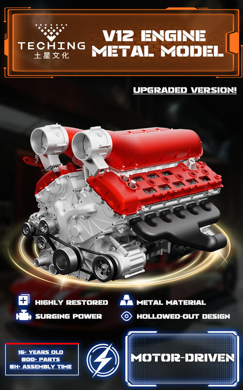V12 Modelo de motor de doce cilindros, todo metal ensamblado y ensamblado, puede arrancar Mini Toy Motor