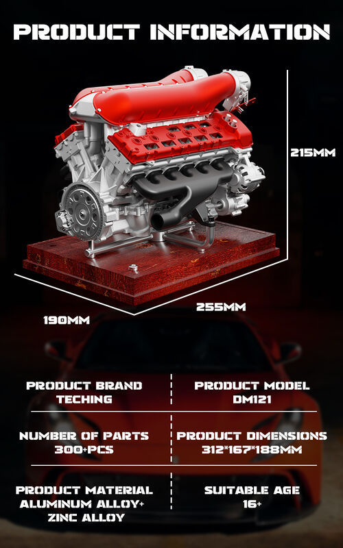 V12 Modelo de motor de doce cilindros, todo metal ensamblado y ensamblado, puede arrancar Mini Toy Motor